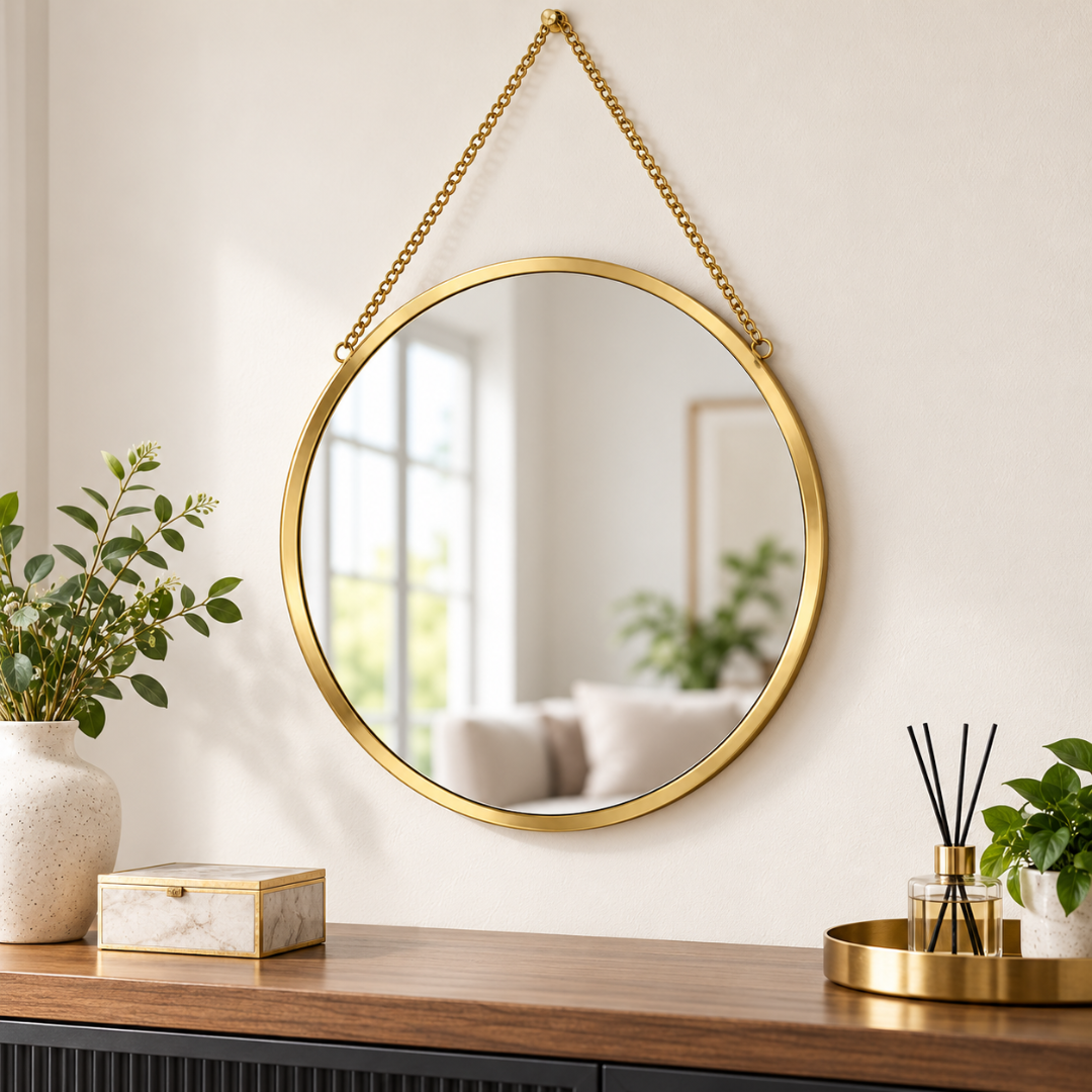 Gold Chain Round Wall Mirror